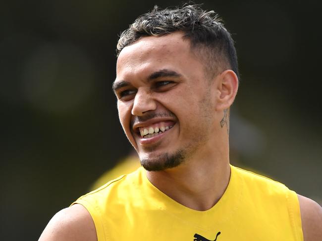 Sydney Stack during a Richmond Tigers AFL training session in August. Picture: Getty