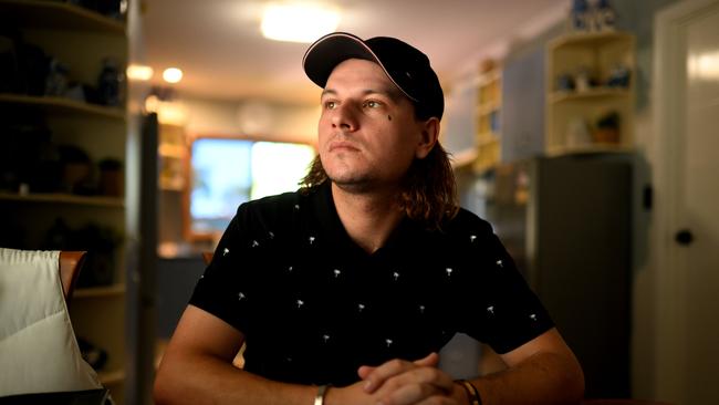 Disendorsed LNP candidate for the Brisbane City Council Deagon ward, Brock Alexander, photographed for News Corp last year, with his teardrop tattoo under his left eye. Picture: Dan Peled / NCA NewsWire