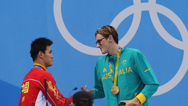 Chinese social media users have hit back at comments by Australia's Mack Horton (pictured with Sun Yang after the 400m race) over Yang’s drug tests. Picture: Phil Hillyard