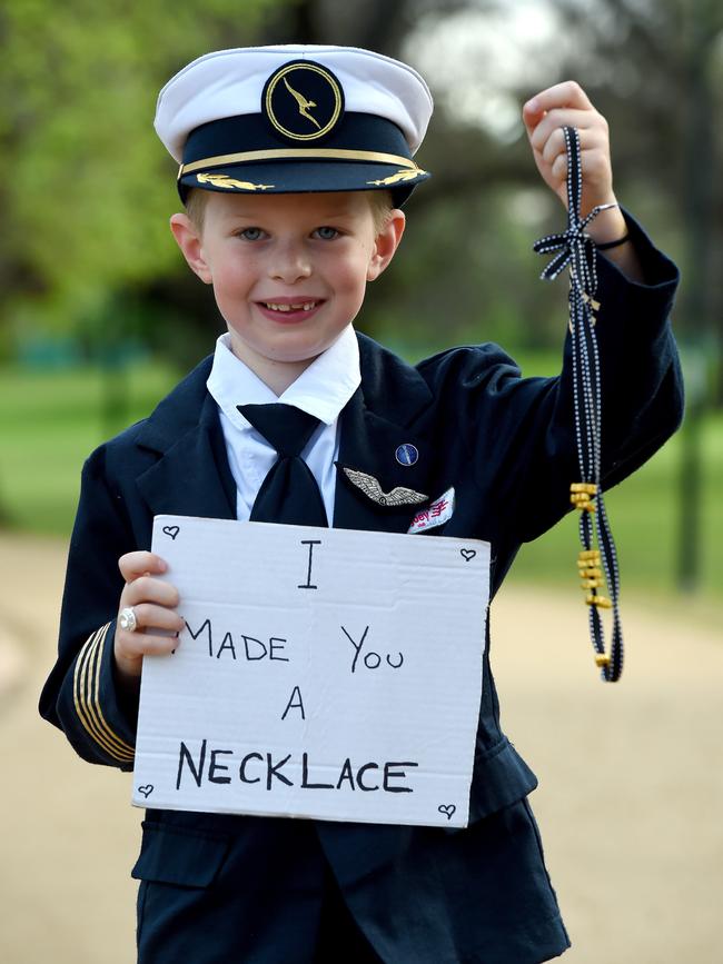 Gavin got up nice and early to make this pasta necklace for Meghan. Picture: Nicole Garmston