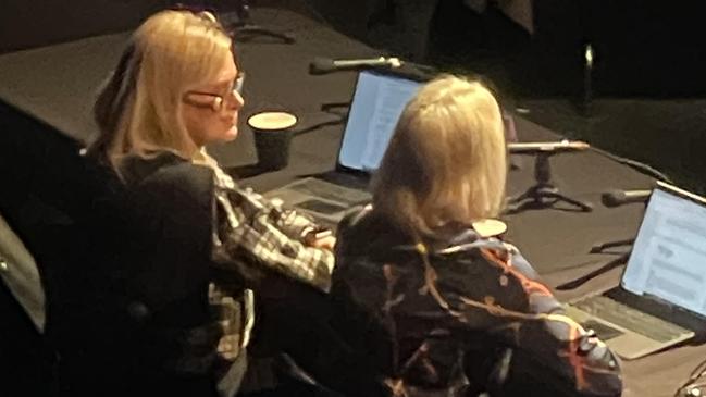 Catherine Payne and Allison Webster at the Senate Enquiry. Picture: Madeleine Damo