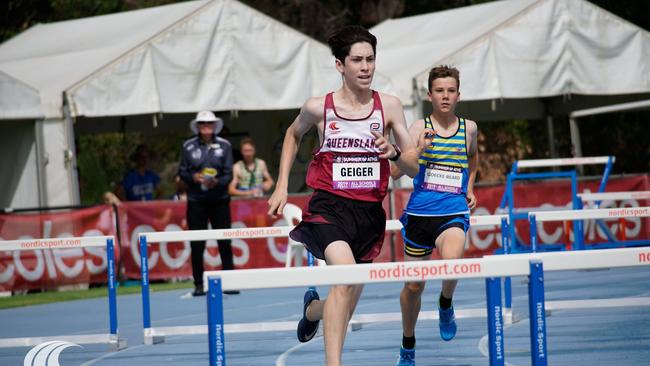 Mack Geiger in the hurdles
