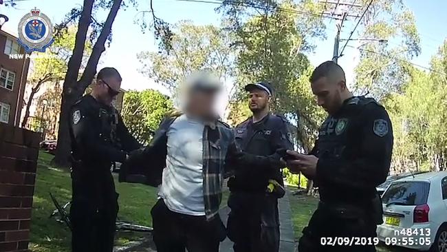 A man is stopped and searched in Waterloo. Picture: NSW Police