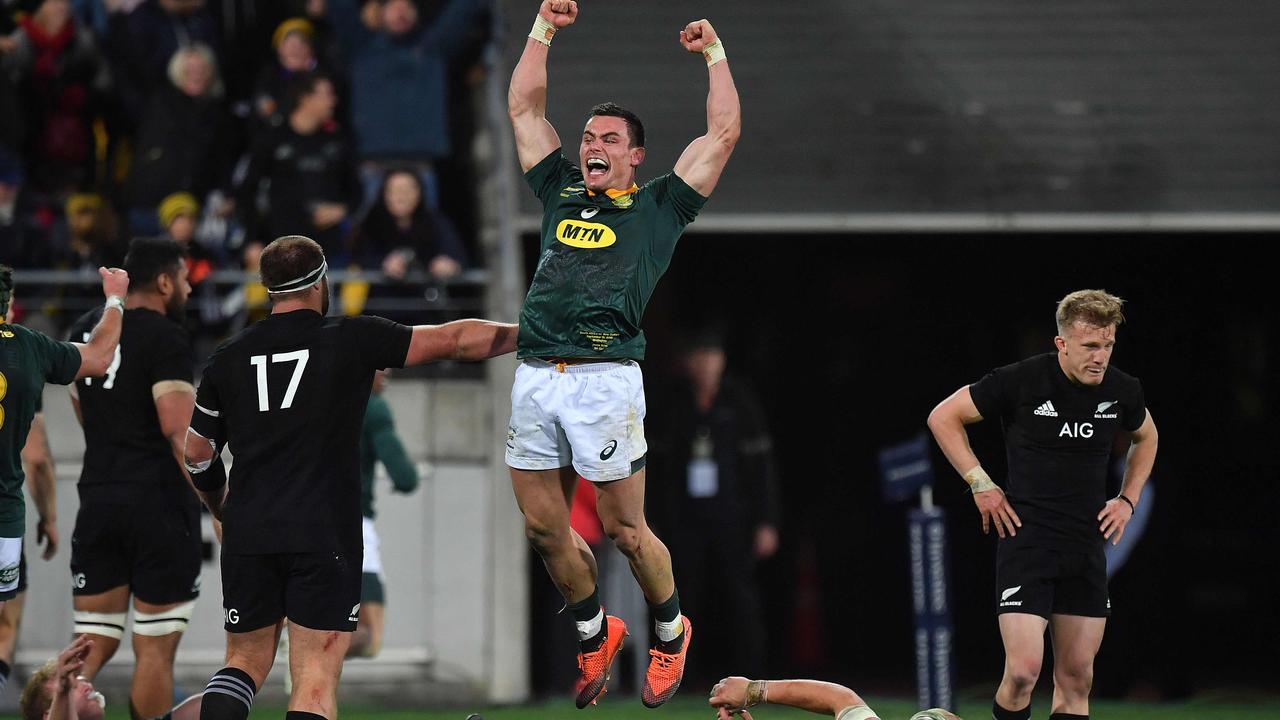 South Africa’s Jesse Kriel celebrates victory over the All Blacks at Westpac Stadium.