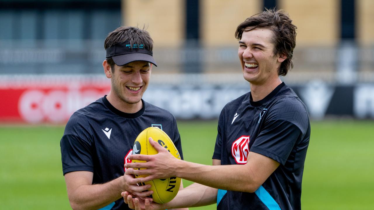 Port Adelaide's Zak Butters and Connor Rozee Picture: Michael Sullivan