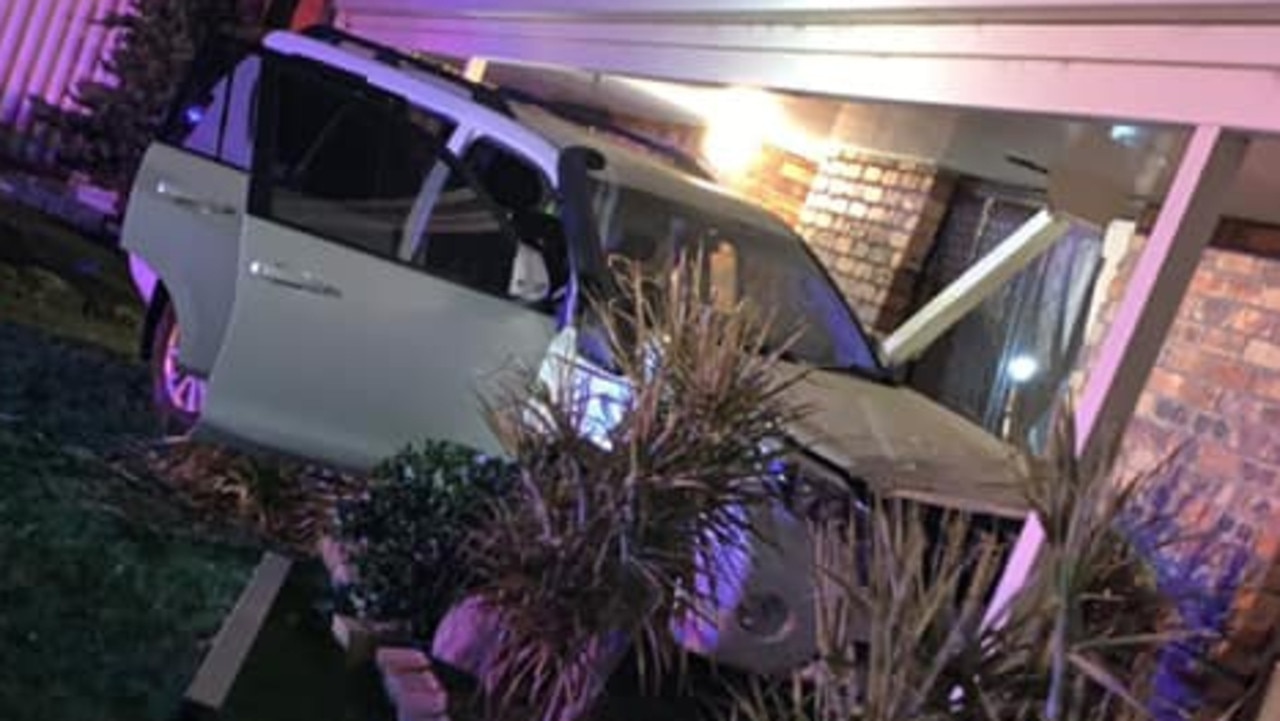 The stolen 4WD came to an abrupt halt after crashing into the front of this Oakey home.