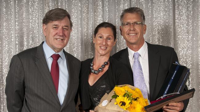 Peter Lee from the Southern Cross University presents a hospitality award to Michele and Michael Lawson from Henry's at the Lismore Business Excellence Awards. Photo: studio.thenewcamerahouse.com.au