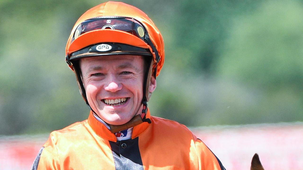 Stephen Baster was all smiles after winning his final ride as a jockey on Gold Fields at Sandown. Picture: AAP