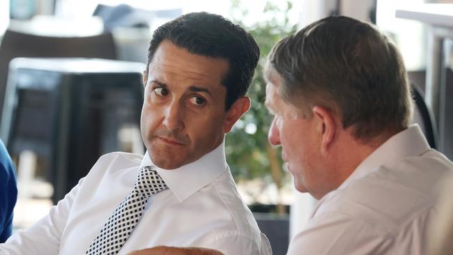 Queensland Opposition Leader David Crisafulli and LNP candidate David Lee in Hervey Bay on Tuesday. Picture: Liam Kidston