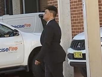 Shadrack Agboma leaving Campbelltown Local Court on Monday after he pleaded guilty to threatening to shoot his old high school on Twitch. Picture: Lauren Ferri