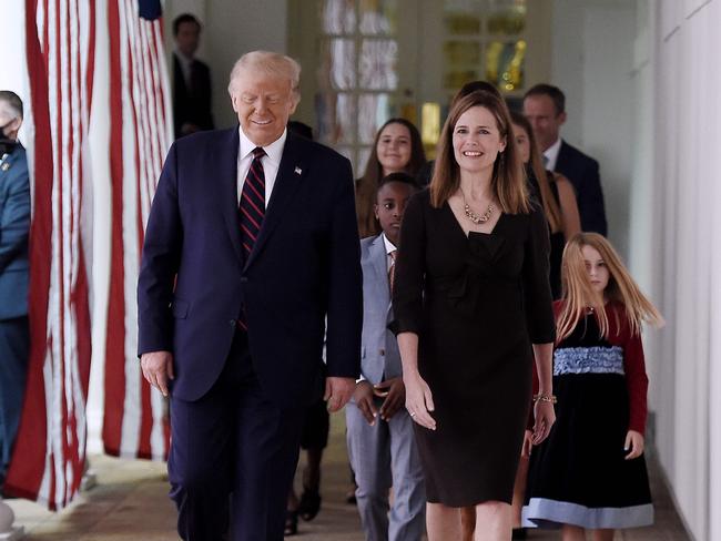 US President Donald Trump and Judge Amy Coney Barrett at the White House. Picture: AFP