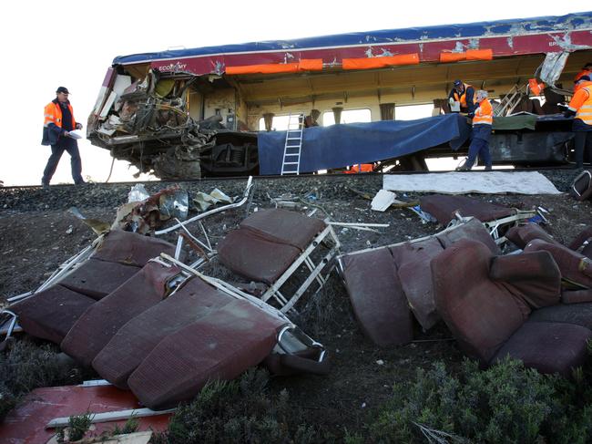 The V/Line passenger train after being hit by the truck in 2007.