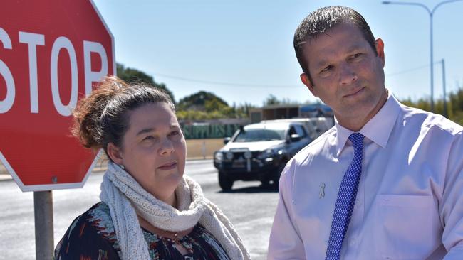 Bundaberg MP David Batt with Bundaberg mother Carmen McEneany and at the Ashfield Rd and FE Walker St intersection.