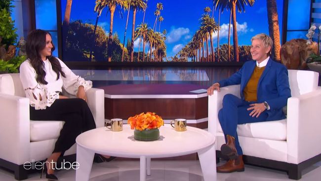 A sneak-peak of Ms Markle in the studio with TV host Ellen DeGeneres was released ahead of the full interview going to air in the US on Thursday. Picture: The Ellen Show