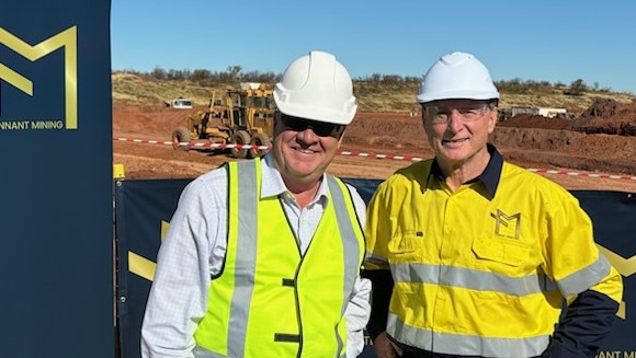 Territory Mining Minister Mark Monaghan and Tennant Mining managing director Peter Main. Picture: Camden Smith