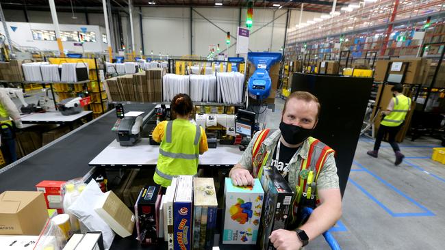 Site Leader Corbin Coil at the new Amazon fulfilment centre at Lytton Brisbane. Pic:David Clark