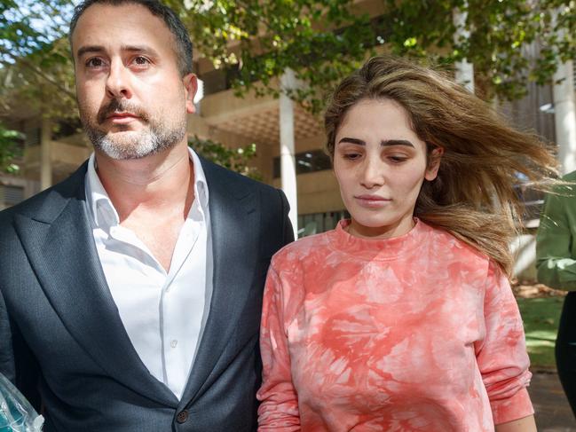 Ashlyn Nassif, 27 leaves Surry Hills police station on bail with her lawyer. Picture: David Swift