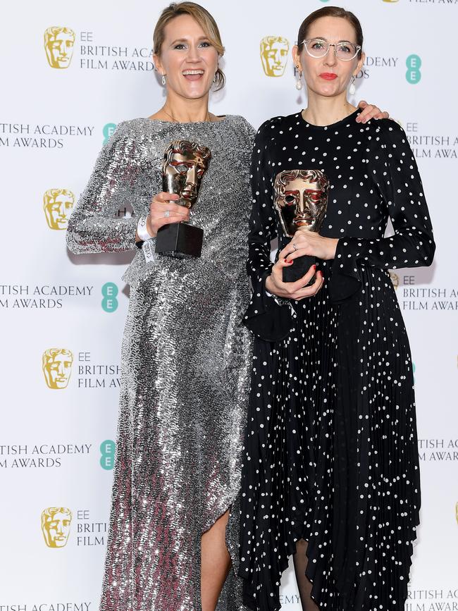 Winners of the BAFTA production design award, Fiona Crombie (right) and Alice Felton. Picture: Pascal Le Segretain/Getty Images