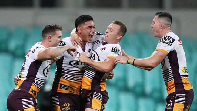 Palasia has become a key member of the Broncos forward pack, standing up in the absence of other suspended and injured stars. Picture: Getty Images.