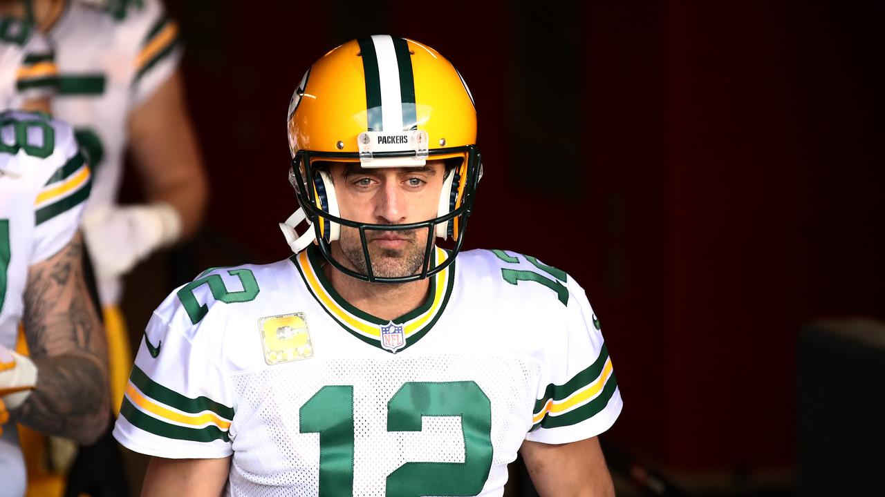 SANTA CLARA, CALIFORNIA - NOVEMBER 05: Aaron Rodgers #12 of the Green Bay Packers walks out against the San Francisco 49ers at Levi's Stadium on November 05, 2020 in Santa Clara, California. (Photo by Ezra Shaw/Getty Images)