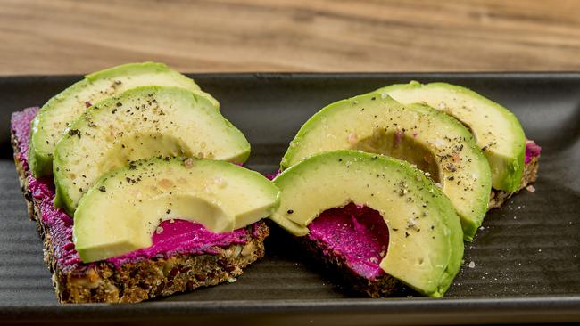 Low carb activated seed, beetroot cheese and avo. Picture: Jerad Williams