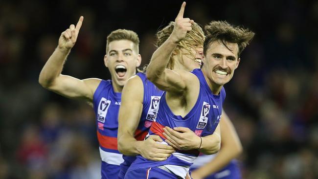 Nick Jameson celebrates a goal in the VFL Grand Final. Picture: Michael Klein