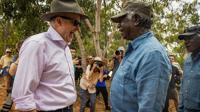 Anthony Albanese with Yolngu elder Djawa Yunupingu. Picture: Getty Images