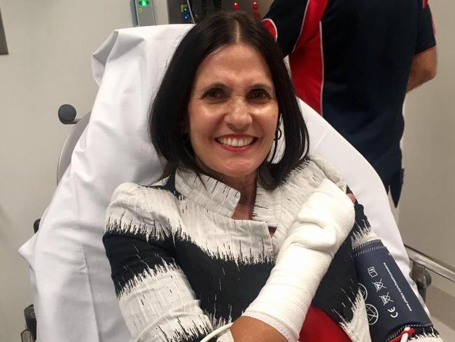 Labor candidate Jo Chapley in hospital after breaking her armduring a dog attack on Monday 19 February, 2018. Picture: Facebook.