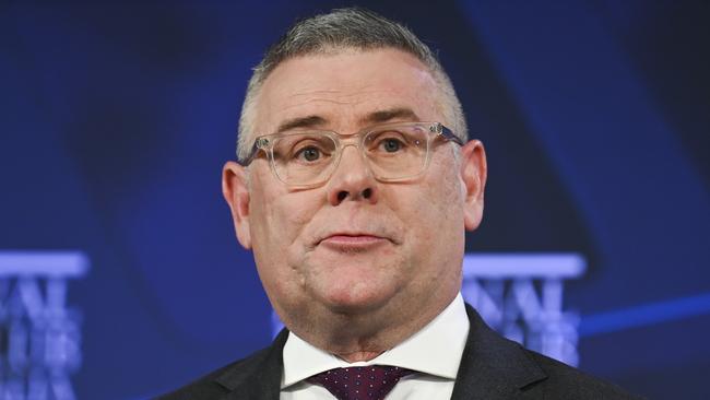 Workplace Relations Minister Murray Watt at the National Press Club in Canberra on Wednesday. Picture: NewsWire / Martin Ollman