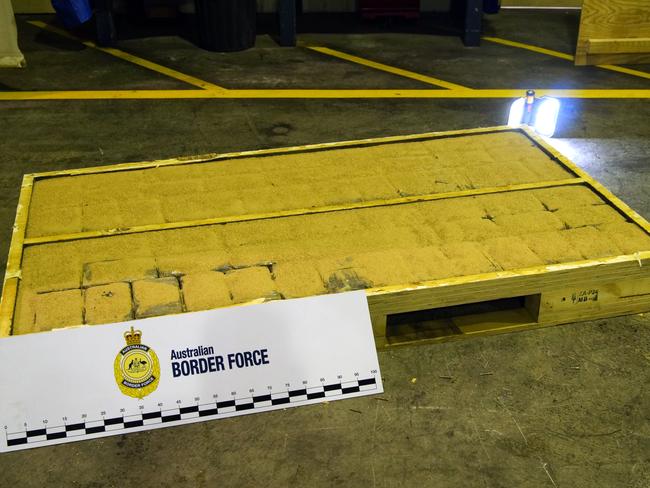A stash of cocaine discovered inside wooden pallets carrying furniture. Picture: Australian Border Force