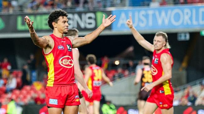 Malcolm Rosas booted three goals against the Hawks. Picture: Russell Freeman/AFL Photos via Getty Images