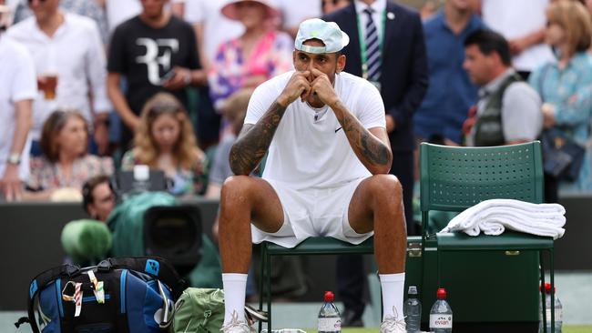 There was no wild celebration from Kyrgios this time around. Picture: Ryan Pierse/Getty Images