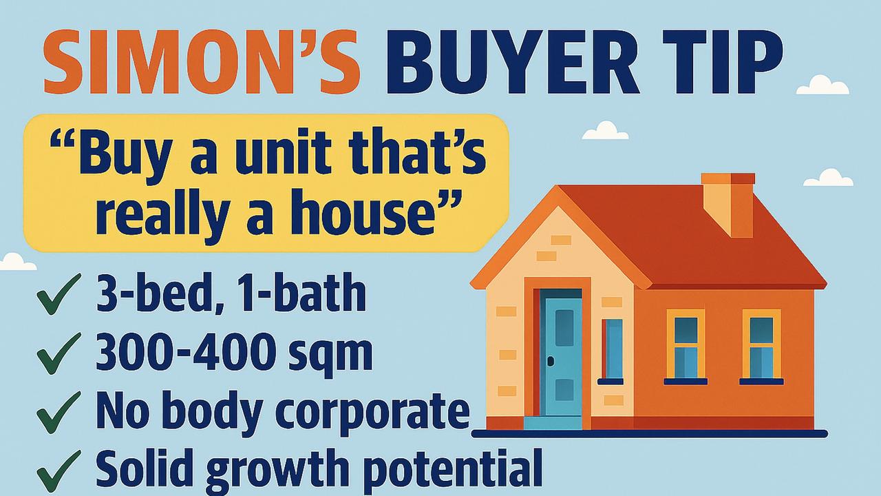 Simon Murphy urges first-home buyers to find units with land or outdoor space, saying “you’re buying a house in disguise.”