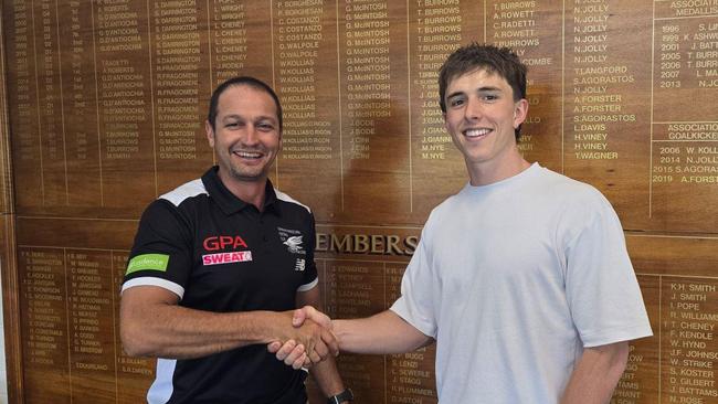 PNU coach Jeremy Cini and star recruit Sam Morris. Picture: Payneham Norwood Union Football Club