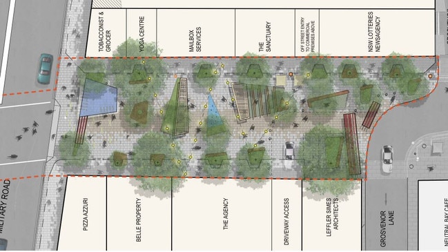 An aerial view of the plaza plans.