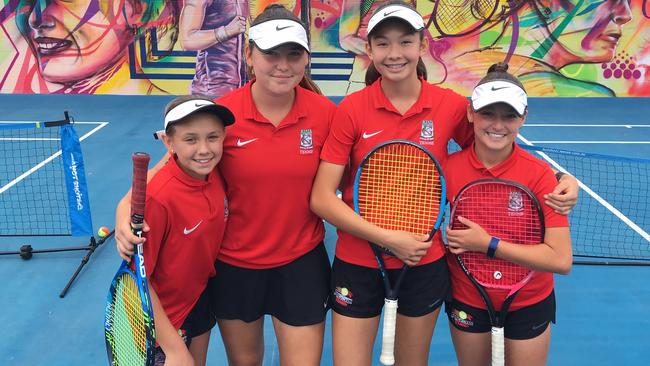 Kelvin Grove State High School tennis players Nicola Schoeman, Sydney Stones, Lara Smith and Ella Ptiiendreigh.