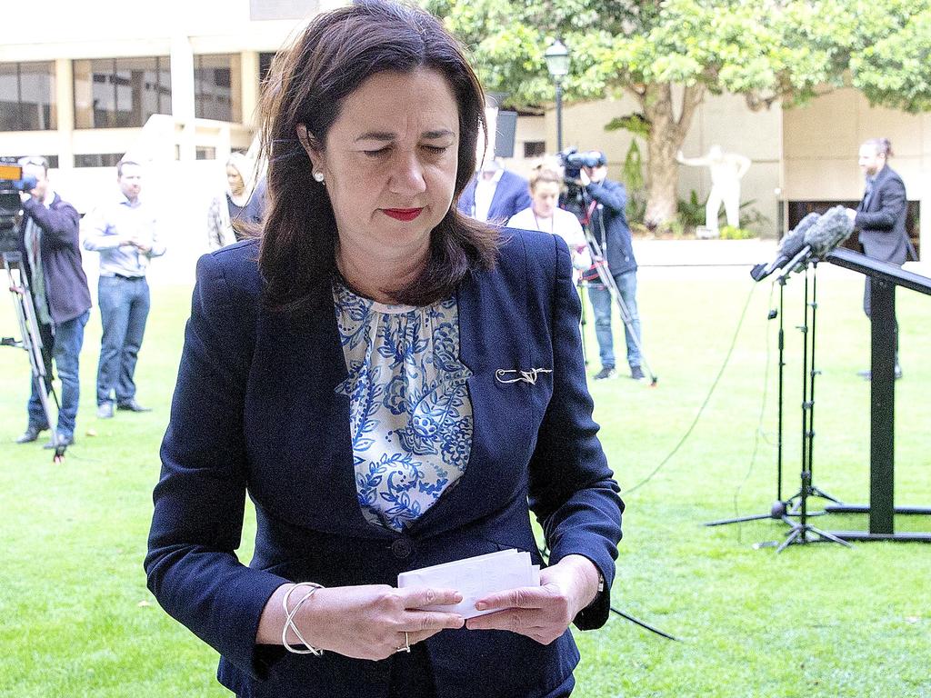 An emotional Queensland Premier Annastacia Palaszczuk leaves a media conference after describing her heartbreak over stories of families separated as a result of her border measures. Picture: NCA NewsWire / Sarah Marshall