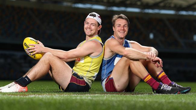 SANFL mates Lachie Neale and Lincoln McCarthy both ended up at Brisbane after starting their careers at different AFL clubs – Fremantle and Geelong. Picture: Peter Wallis