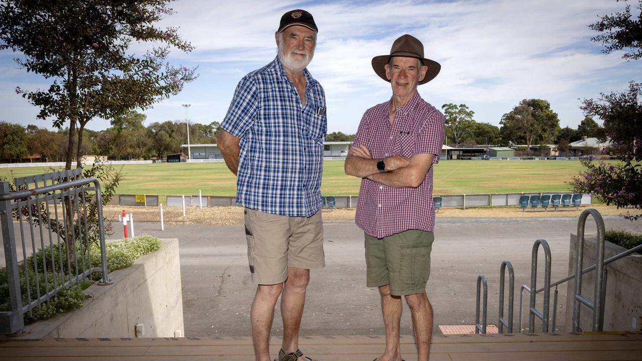 Mostyn Hancock with Brian Dempsey at Willunga Recreation Park. Picture: Emma Brasier