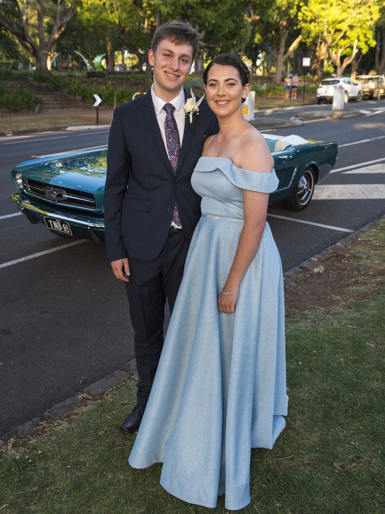 Graduate Connor McKerrow and partner Breanna Langley arrive at Mary MacKillop Catholic College inaugural formal at Cafe Valeta, Thursday, November 19, 2020. Picture: Kevin Farmer