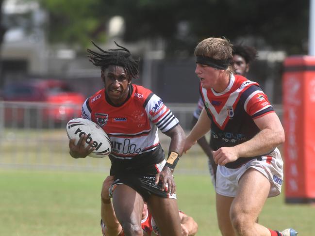 Kirwan State High School hosts St Patrick's College, Mackay, in round 1 of the 2025 Aaron Payne Cup. Kirwan's Number 6 runs 60 meters for individual tray. Picture: Evan Morgan