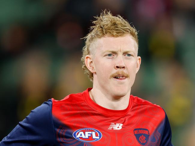 MELBOURNE, AUSTRALIA - APRIL 24: Clayton Oliver of the Demons warms up before the 2024 AFL Round 07 match between the Richmond Tigers and the Melbourne Demons at the Melbourne Cricket Ground on April 24, 2024 in Melbourne, Australia. (Photo by Dylan Burns/AFL Photos via Getty Images)