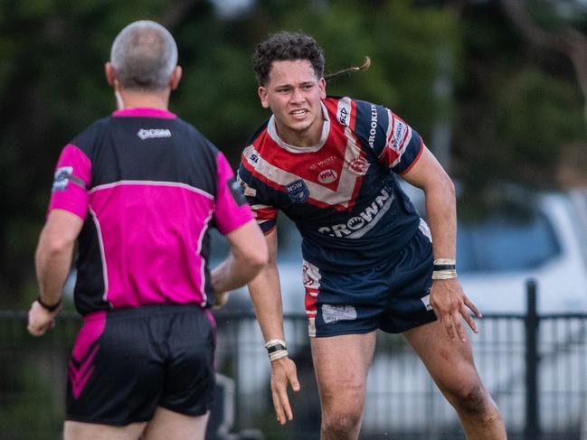 Kienan Tempest scores the winning try despite getting cramp in the run in to the line. News Local, Pictures by Julian Andrews.