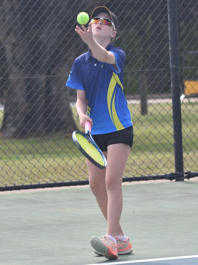 Players on court at the JDS Central Region tournament at the Rockhampton Regional Tennis Centre on July 14, 2024.