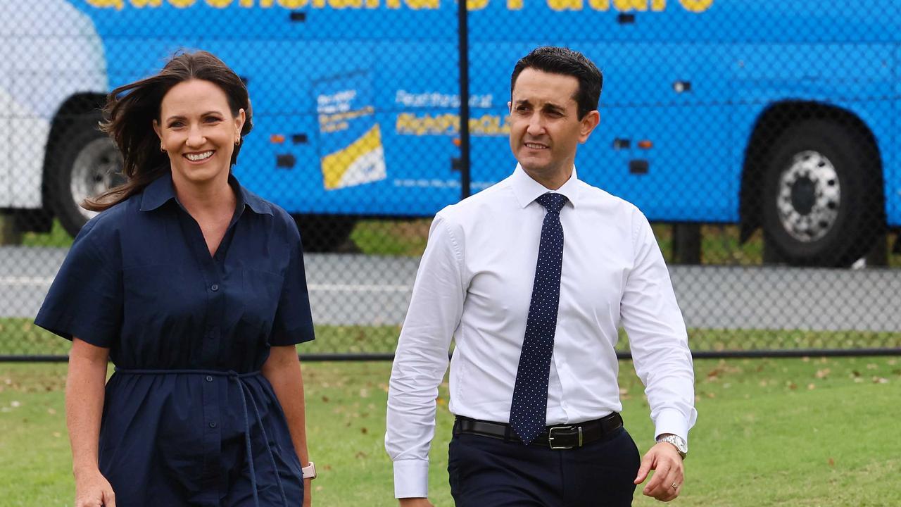 Queensland opposition leader David Crisafulli and Gaven candidate Bianca Stone. Picture: Tertius Pickard