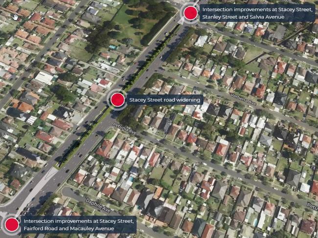 Artist impressions of the planned road works for Stacey St, Bankstown. Picture: RMS