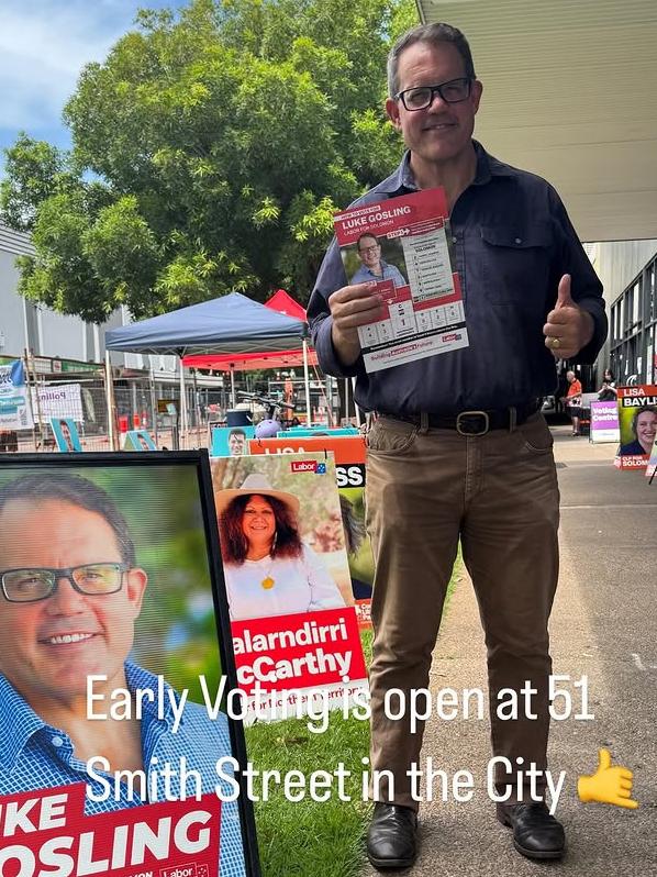 Labor candidate for Solomon Luke Gosling at an early voting centre in Darwin.