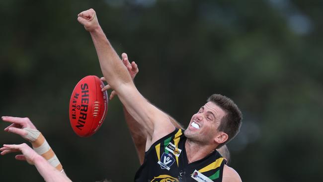 Rikki Johnston goes up for Dromana in the Nepean FL: Somerville v Dromana game. Saturday, June 3. 2017. Picture: David Crosling