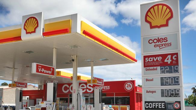 Coles express petrol station at Mansfield Park is showing unleaded petrol for 221.9c/L. Picture Dean Martin