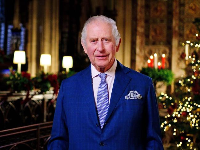 King Charles III is seen during the recording of his first Christmas broadcast in the Quire of St George's Chapel at Windsor Castle. Picture: Victoria Jones – Pool/Getty Images